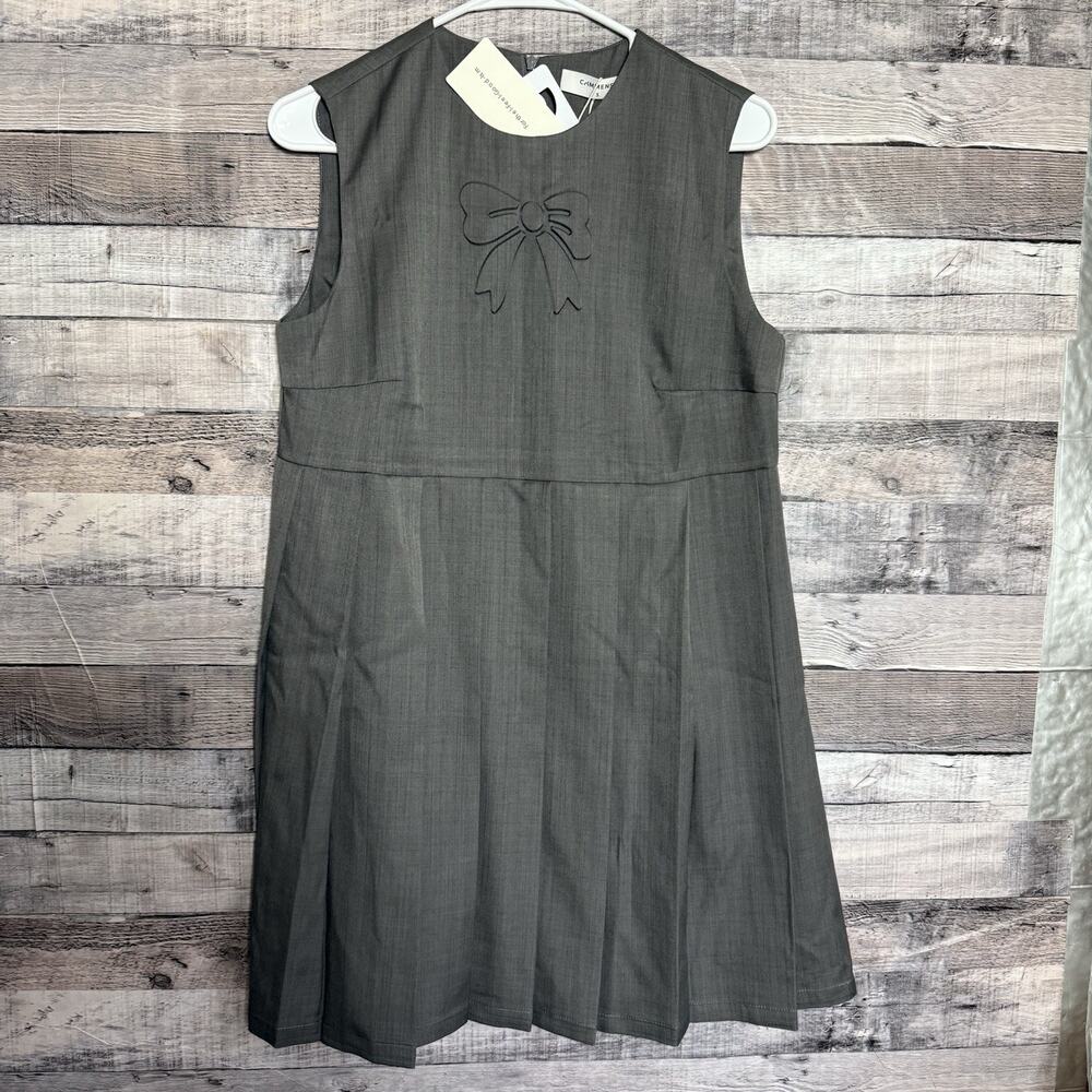 The Commence Women’s Short Gray Pleated School Girl Dress Bow Small NWT
